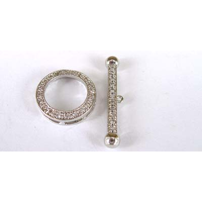 Sterling Silver Toggle CZ Clasp 15mm ring