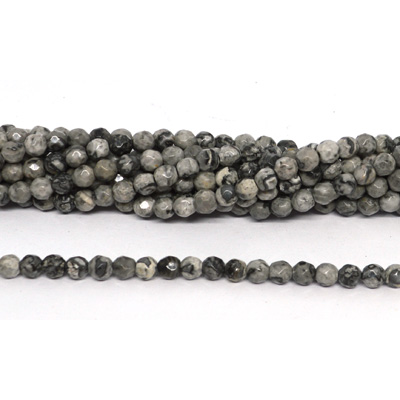 Grey Picture Jasper Faceted Round 4mm strand 100 beads