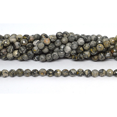 Grey Picture Jasper Faceted Round 6mm strand 66 beads