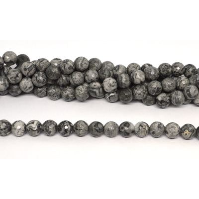 Grey Picture Jasper Faceted Round 10mm strand 41 beads