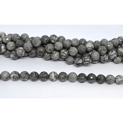 Grey Picture Jasper Faceted Round 12mm strand 34 beads