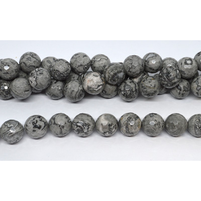 Grey Picture Jasper Faceted Round 16mm strand 25 beads