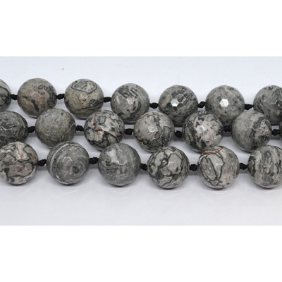 Grey Picture Jasper Faceted Round 18mm strand 22 beads
