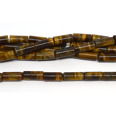Tiger eye approx. 14x6mm polished tube strand 20 beads