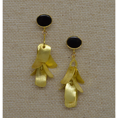 Gold plate sterling silver Earring with onyx stud 55mm