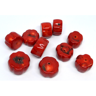 Coral Red Rondel random sizes 20x14mm to 25x15mm EACH BEAD