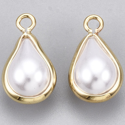18k gold plated Brass Faux Pearl 18x10mm Pendant 2 pack