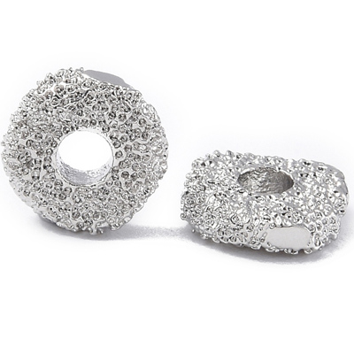 Platinum plated brass bumpy saucer 6x2mm  bead 6 pack