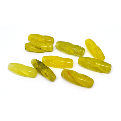 Green Serpentine Carved Twist Tube 24x8mm EACH BEAD