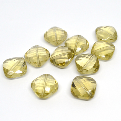 Lemon Quartz Faceted side drill cushion 16x16mm EACH BEAD