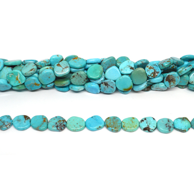 Turquoise Stabalized irregular flat disc 12mm strand approx 36 beads