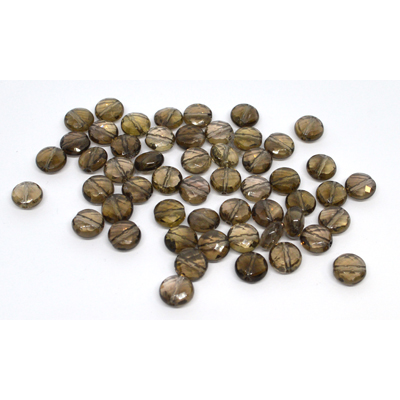 Smokey Quartz Faceted coin 8mm EACH BEAD