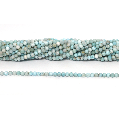 Larimar faceted round 3mm strand 124 beads