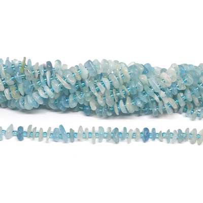 Aquamarine middle drill polished chip 75 beads