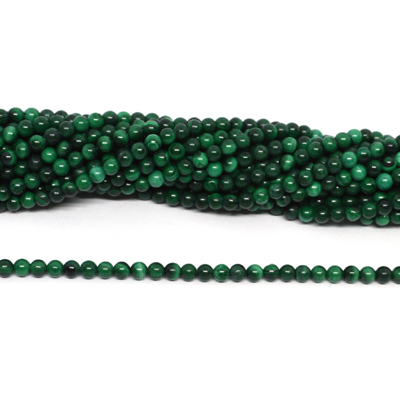 Malachite polished round3mm strand 130 beads