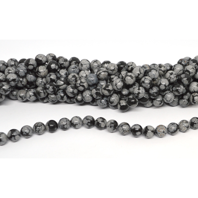 Snowflake Obsidian polished round 8mm strand 43 beads