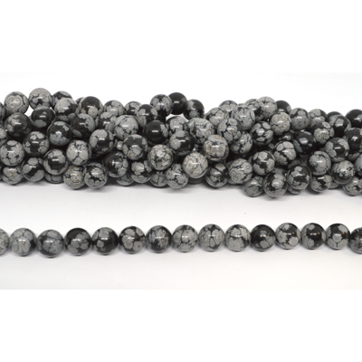 Snowflake Obsidian polished round 10mm strand 35 beads