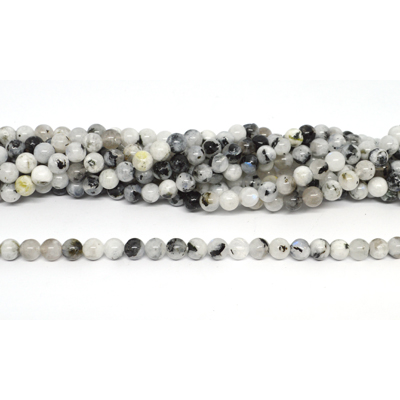 Moonstone with rutalited Black toumaline polished round 6mm strand 65 beads