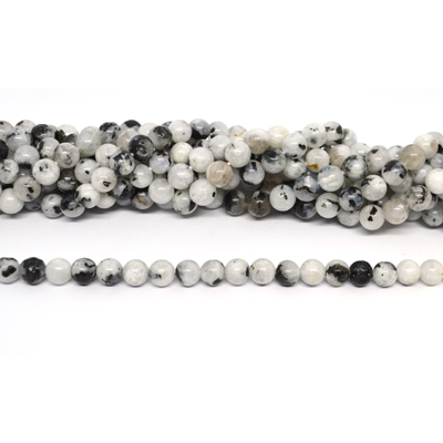 Moonstone with rutalited Black toumaline polished round 8mm strand 48 beads