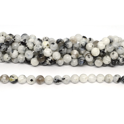 Moonstone with rutalited Black toumaline polished round 10mm strand 39 beads
