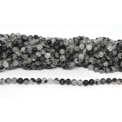 Black Rutile Quartz polished round 6mm strand 70 beads