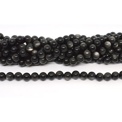 Silver Obsidian polished round 8mm strand 46 beads