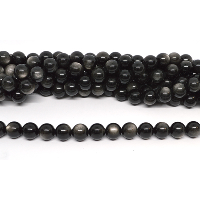 Silver Obsidian polished round 10mm strand 37 beads