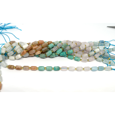 multi stone multi colour barrel 6x9mm strand 17 beads