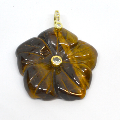 Tiger Eye Carved flower 30mm pendant with bail