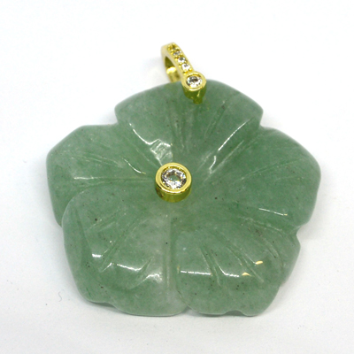 Green Aventurine Carved flower 30mm pendant with bail