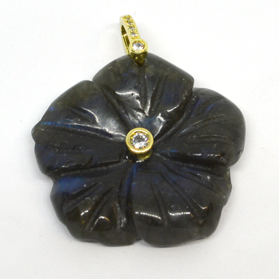 Labradorite Carved flower 30mm pendant with bail
