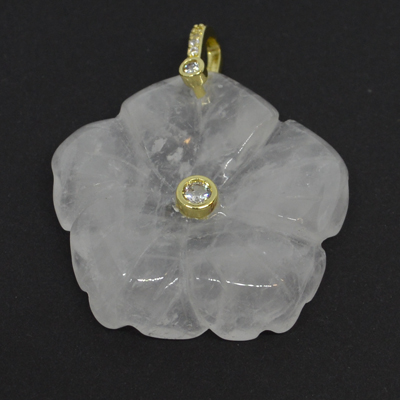 Clear quartz Carved flower 30mm pendant with bail