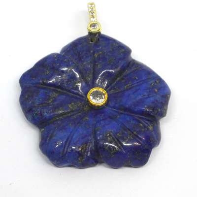 Lapis Lazuli Carved flower 30mm pendant with bail