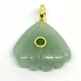 Green Aventurine Carved fan 22x20mm pendant plus ring bail-beads incl pearls-Beadthemup
