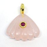 Rose Quartz Carved fan 22x20mm pendant plus ring bail-beads incl pearls-Beadthemup