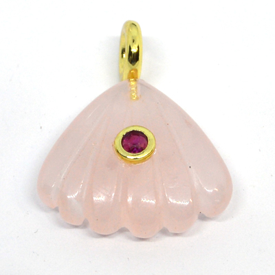 Rose Quartz Carved fan 22x20mm pendant plus ring bail