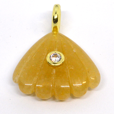 Yellow Jade Carved fan 22x20mm pendant plus ring bail