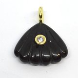 Black Obsidian Carved fan 22x20mm pendant plus ring bail-beads incl pearls-Beadthemup
