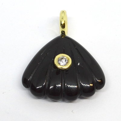 Black Obsidian Carved fan 22x20mm pendant plus ring bail