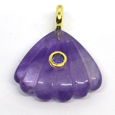 Amethyst Carved fan 22x20mm pendant plus ring bail