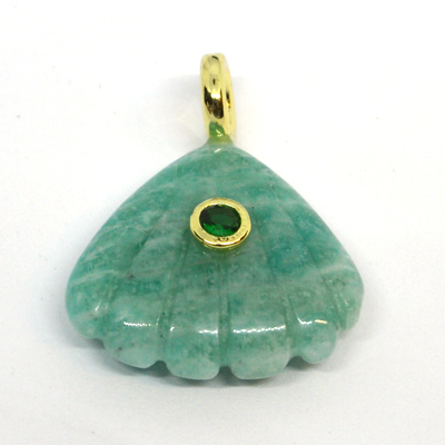 Amazonite Carved fan 22x20mm pendant plus ring bail