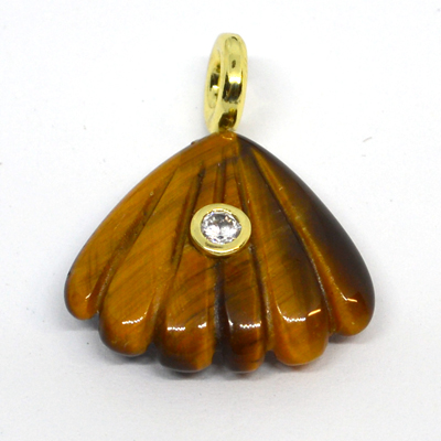 Tiger Eye Carved fan 22x20mm pendant plus ring bail