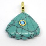Faux Turquoise Carved fan 22x20mm pendant plus ring bail-beads incl pearls-Beadthemup