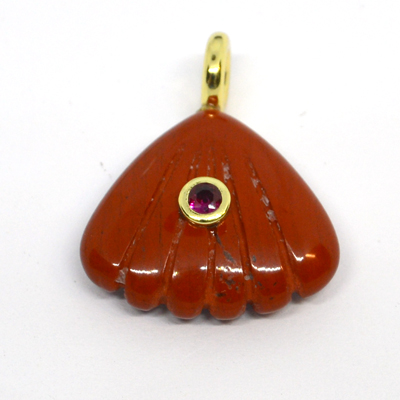Red Jasper Carved fan 22x20mm pendant plus ring bail