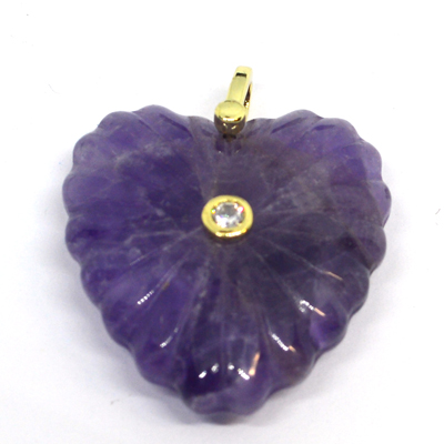 Amethyst Carved Heart 30mm pendant plus bail