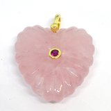Rose Quartz Carved Heart 30mm pendant plus bail-beads incl pearls-Beadthemup