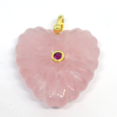 Rose Quartz Carved Heart 30mm pendant plus bail