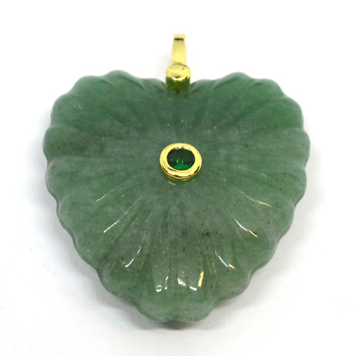 Green Aventurine Carved Heart 30mm pendant plus bail
