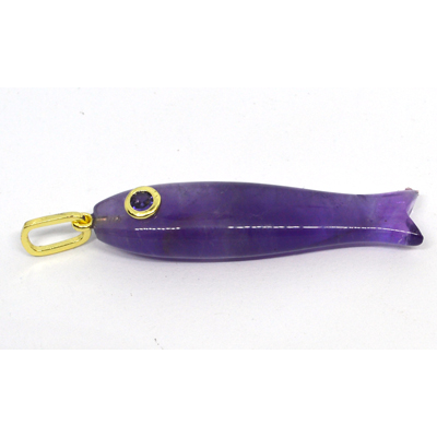 Amethyst Carved Fish 43mm pendant plus bail