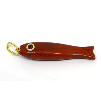 Red Jasper Carved Fish 43mm pendant plus bail